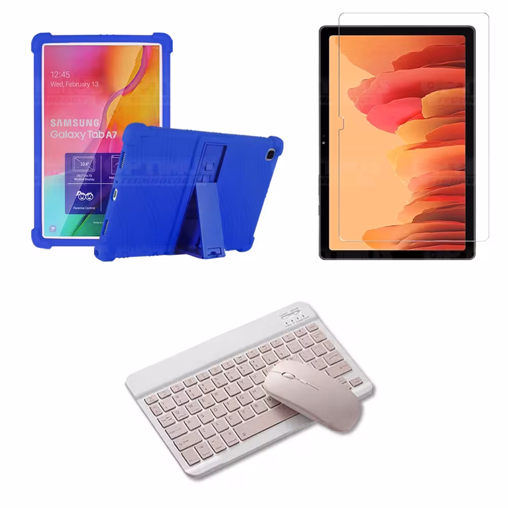 Kit Vidrio templado + Estuche Protector Goma + Teclado y Mouse Bluetooth para Tablet Samsung Galaxy Tab A7 10.4 2020 T500 - T505