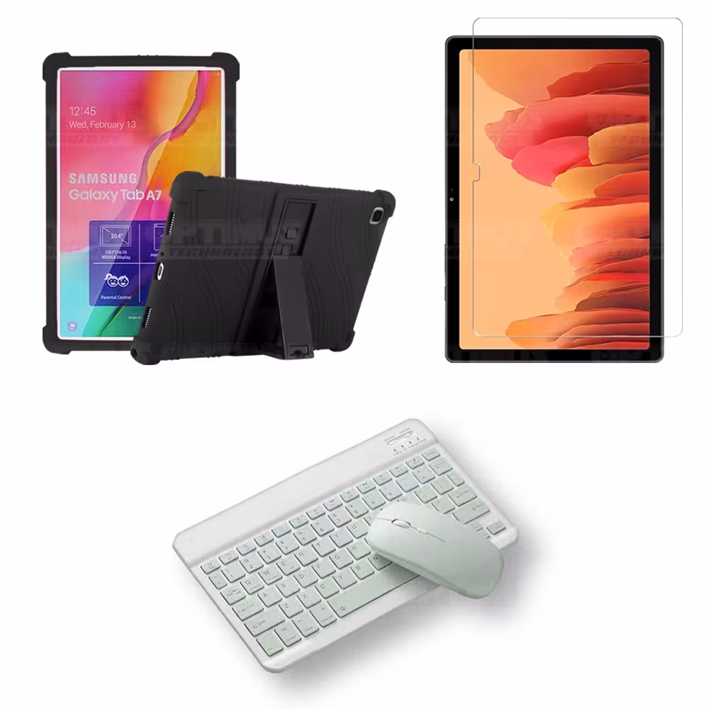 Kit Vidrio templado + Estuche Protector Goma + Teclado y Mouse Bluetooth para Tablet Samsung Galaxy Tab A7 10.4 2020 T500 - T505