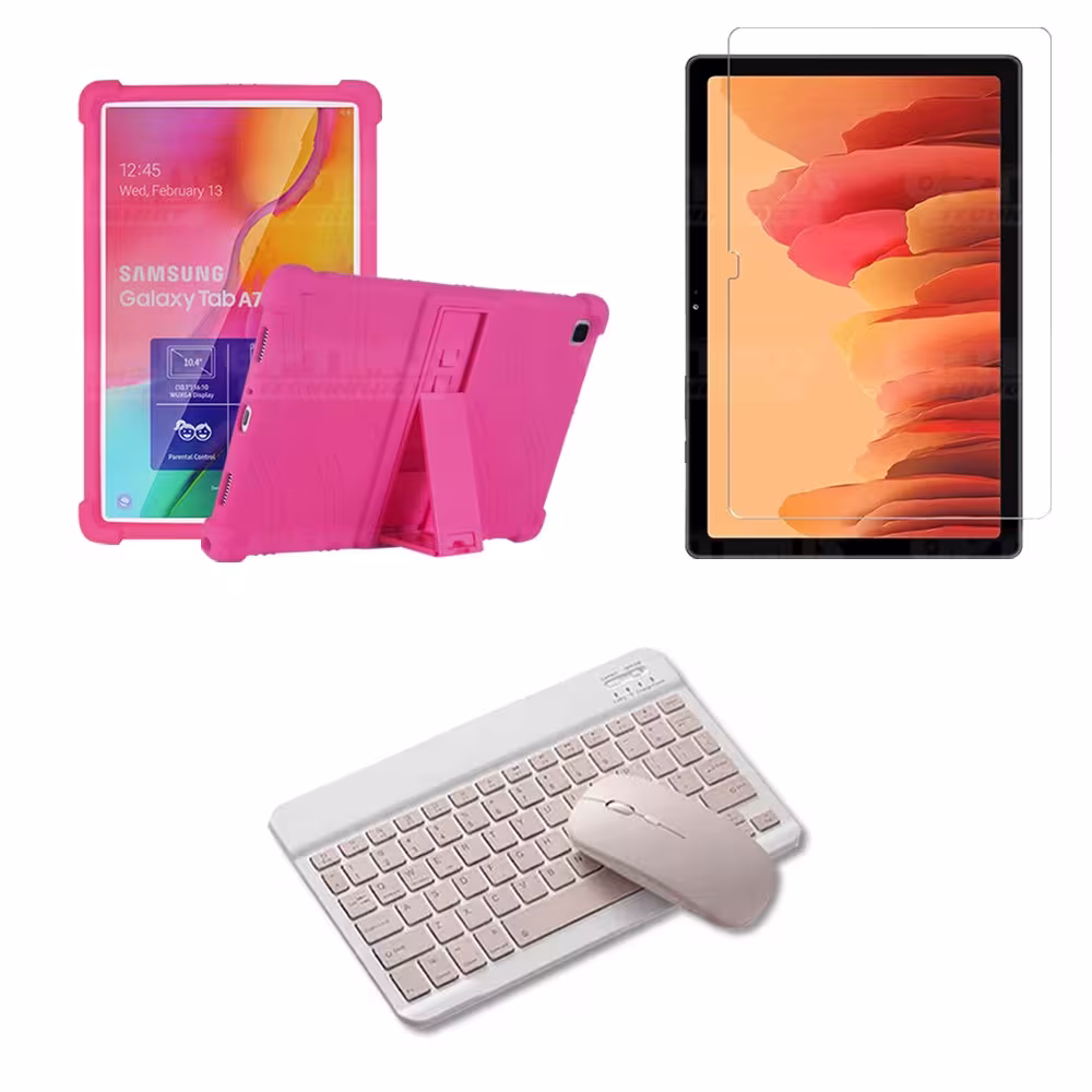 Kit Vidrio templado + Estuche Protector Goma + Teclado y Mouse Bluetooth para Tablet Samsung Galaxy Tab A7 10.4 2020 T500 - T505