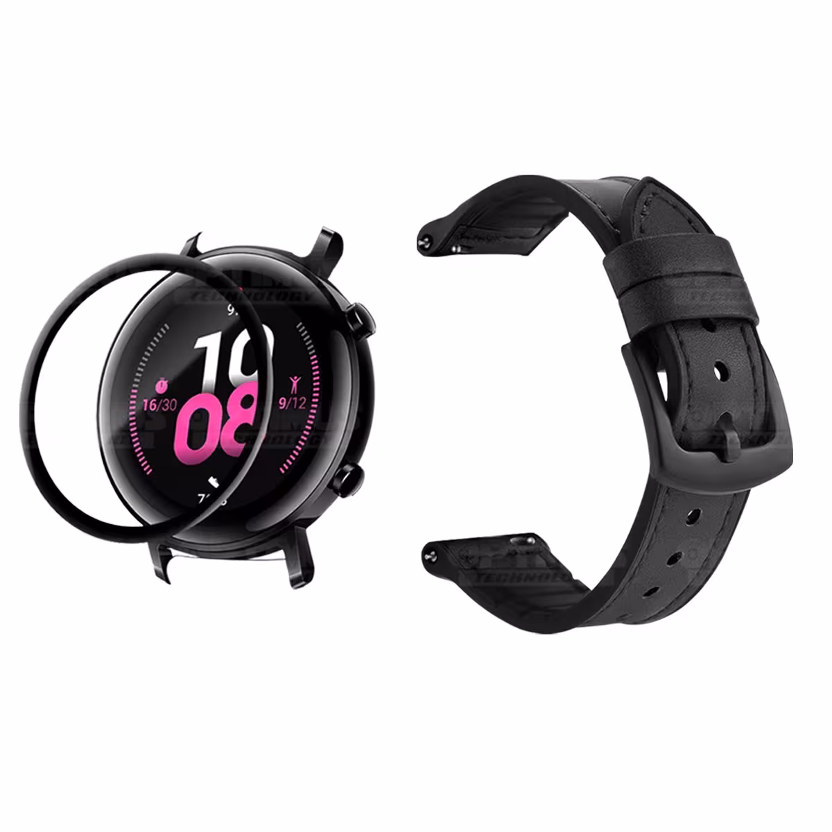 KIT Correa Manilla de cuero leather y Vidrio templado cerámico para Reloj Smartwatch Huawei GT2 42mm OPTIMUS TECHNOLOGY™ - 5