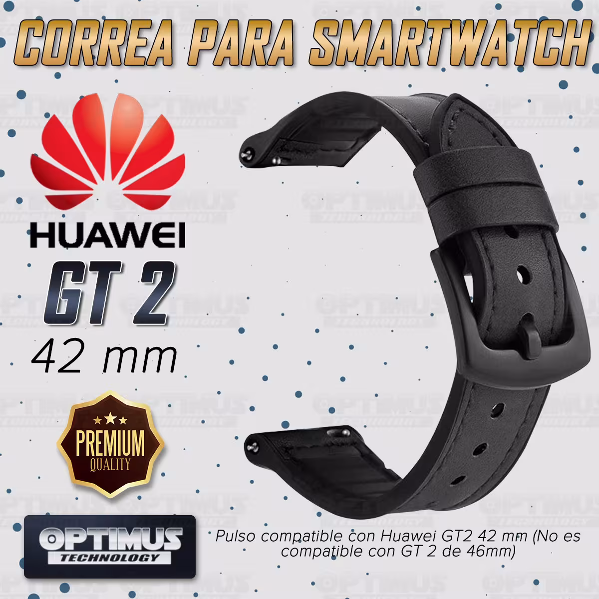 KIT Correa Manilla de cuero leather y Vidrio templado cerámico para Reloj Smartwatch Huawei GT2 42mm OPTIMUS TECHNOLOGY™ - 7