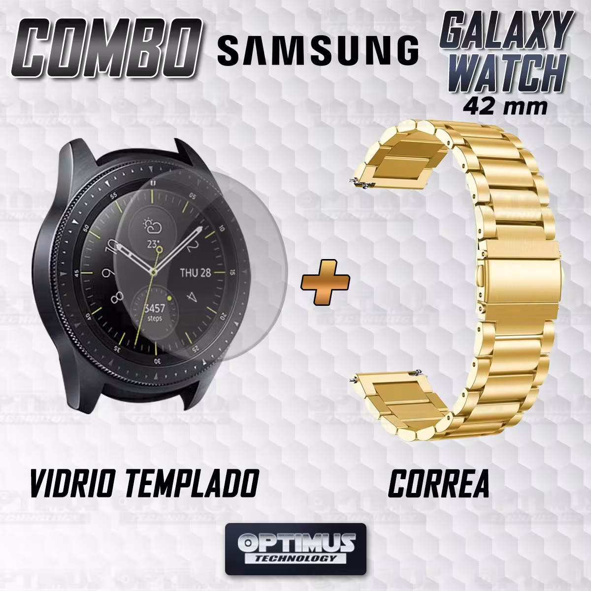 Vidrio Templado Y Correa De Metal Acero Inoxidable Smartwatch Reloj Inteligente Samsung Galaxy Watch 42mm OPTIMUS TECHNOLOGY™ -