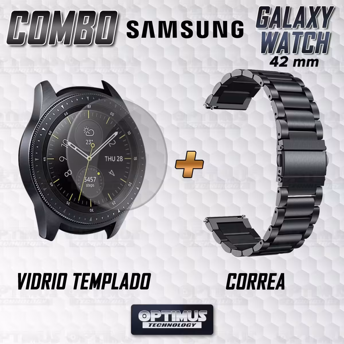 Vidrio Templado Y Correa De Metal Acero Inoxidable Smartwatch Reloj Inteligente Samsung Galaxy Watch 42mm OPTIMUS TECHNOLOGY™ -