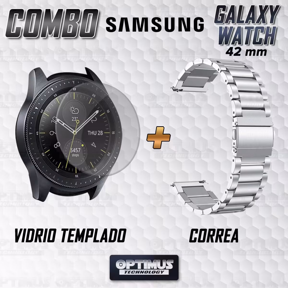 Vidrio Templado Y Correa De Metal Acero Inoxidable Smartwatch Reloj Inteligente Samsung Galaxy Watch 42mm OPTIMUS TECHNOLOGY™ -