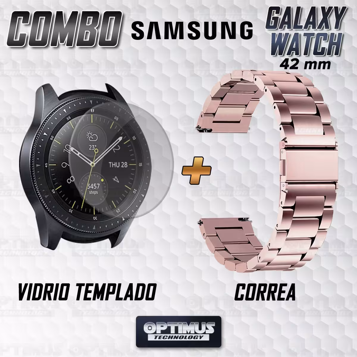 Vidrio Templado Y Correa De Metal Acero Inoxidable Smartwatch Reloj Inteligente Samsung Galaxy Watch 42mm OPTIMUS TECHNOLOGY™ -