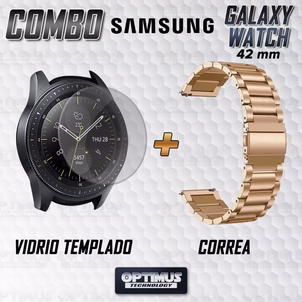 Vidrio Templado Y Correa De Metal Acero Inoxidable Smartwatch Reloj Inteligente Samsung Galaxy Watch 42mm OPTIMUS TECHNOLOGY™ -