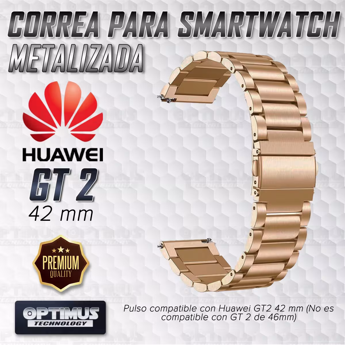 Correa Banda de Metal Magnética Acero Inoxidable 20mm reloj Huawei GT2 42mm | OPTIMUS TECHNOLOGY™ | CRR-MTL-GT-42 |