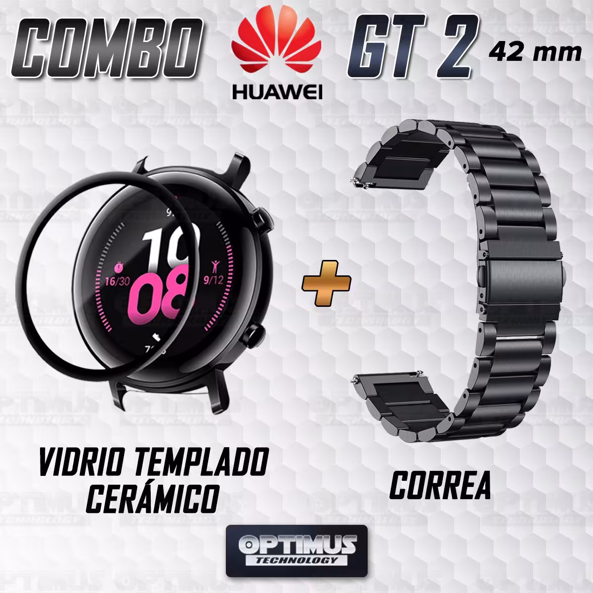 Vidrio templado cerámico Y Correa De Metal Acero Inoxidable Smartwatch Reloj Inteligente Huawei GT2 42mm OPTIMUS TECHNOLOGY™ - 2