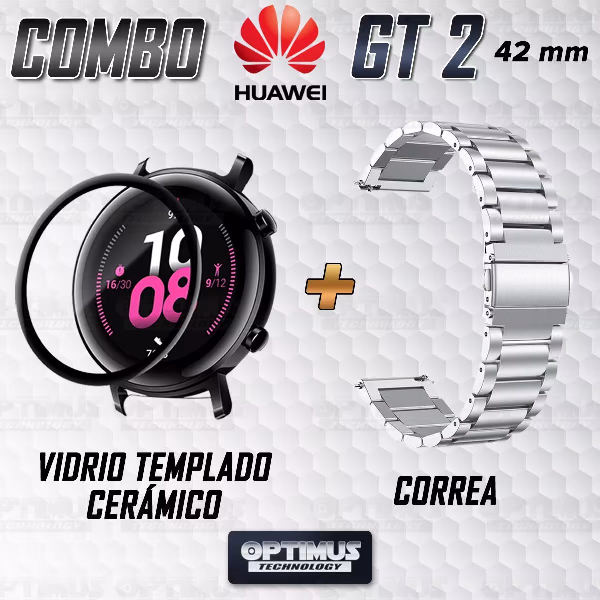 Vidrio templado cerámico Y Correa De Metal Acero Inoxidable Smartwatch Reloj Inteligente Huawei GT2 42mm OPTIMUS TECHNOLOGY™ - 1