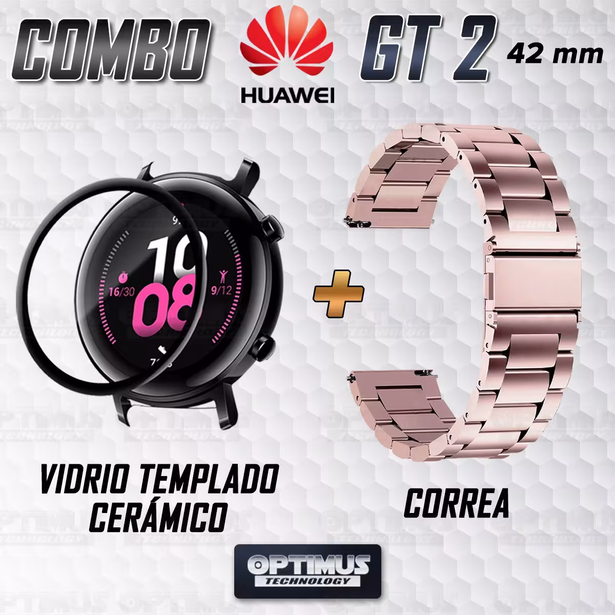 Vidrio templado cerámico Y Correa De Metal Acero Inoxidable Smartwatch Reloj Inteligente Huawei GT2 42mm OPTIMUS TECHNOLOGY™ - 1