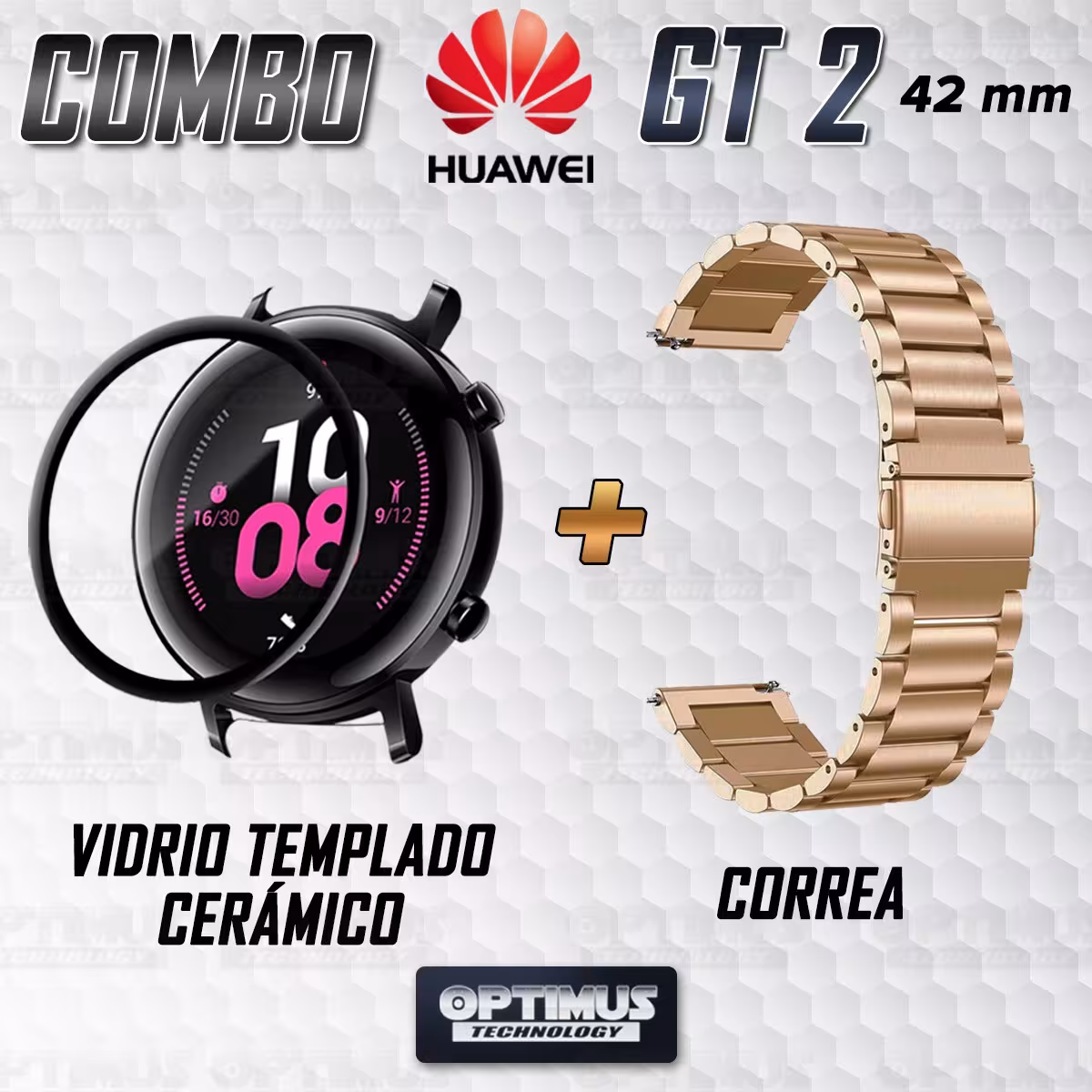Vidrio templado cerámico Y Correa De Metal Acero Inoxidable Smartwatch Reloj Inteligente Huawei GT2 42mm OPTIMUS TECHNOLOGY™ - 1