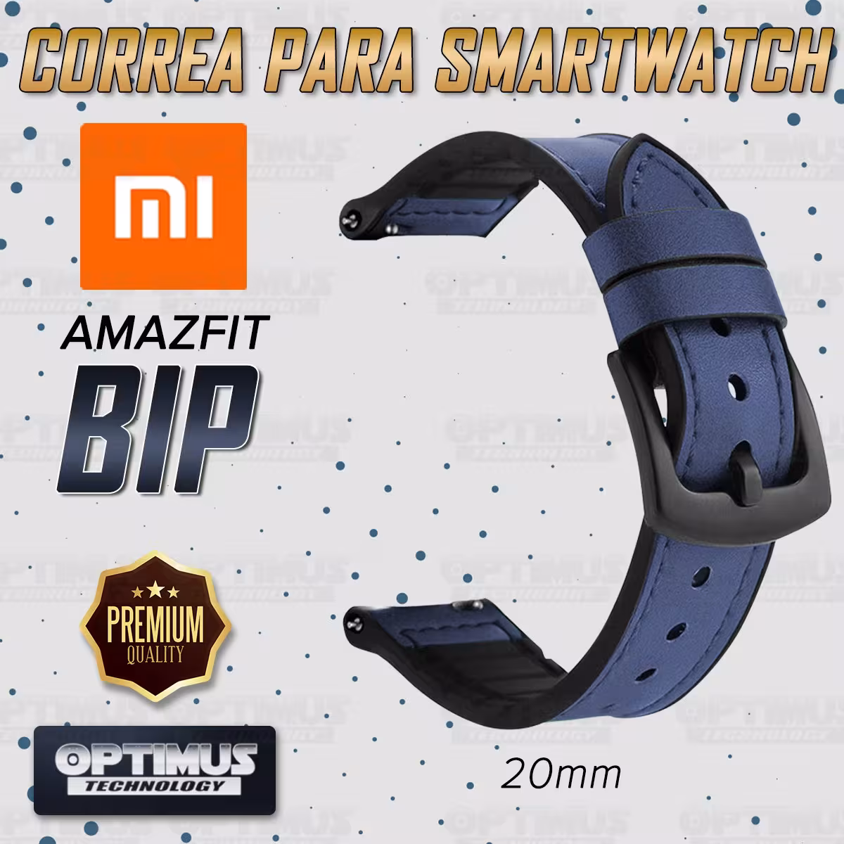 KIT Correa Manilla de cuero leather y Buff Screen protector para Reloj Smartwatch Xiaomi Amazfit Bip OPTIMUS TECHNOLOGY™ - 3