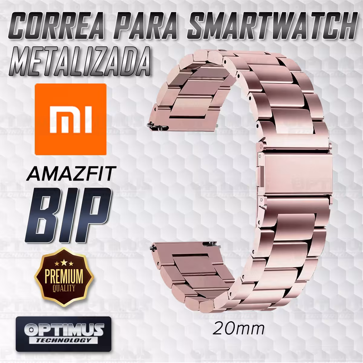 Correa Banda de Metal Magnética Acero Inoxidable 20mm reloj Xiaomi Amazfit Bip | OPTIMUS TECHNOLOGY™ | CRR-MTL-AMZ-BP |