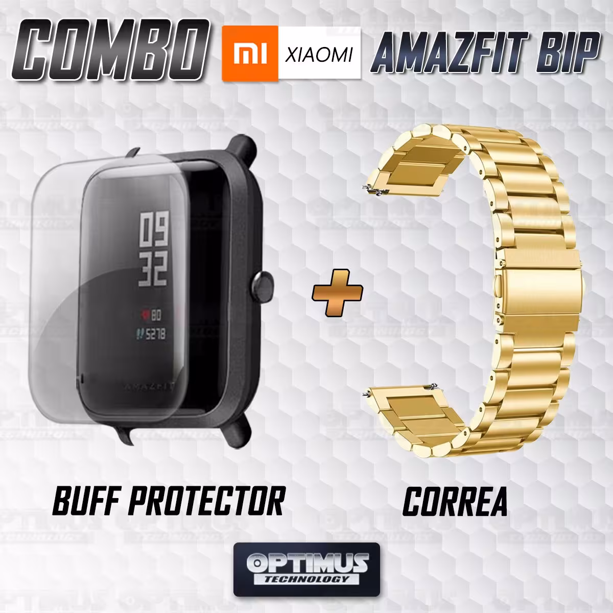 Buff Screen protector Y Correa De Metal Acero Inoxidable Smartwatch Reloj Inteligente Xiaomi Amazfit Bip OPTIMUS TECHNOLOGY™ - 6