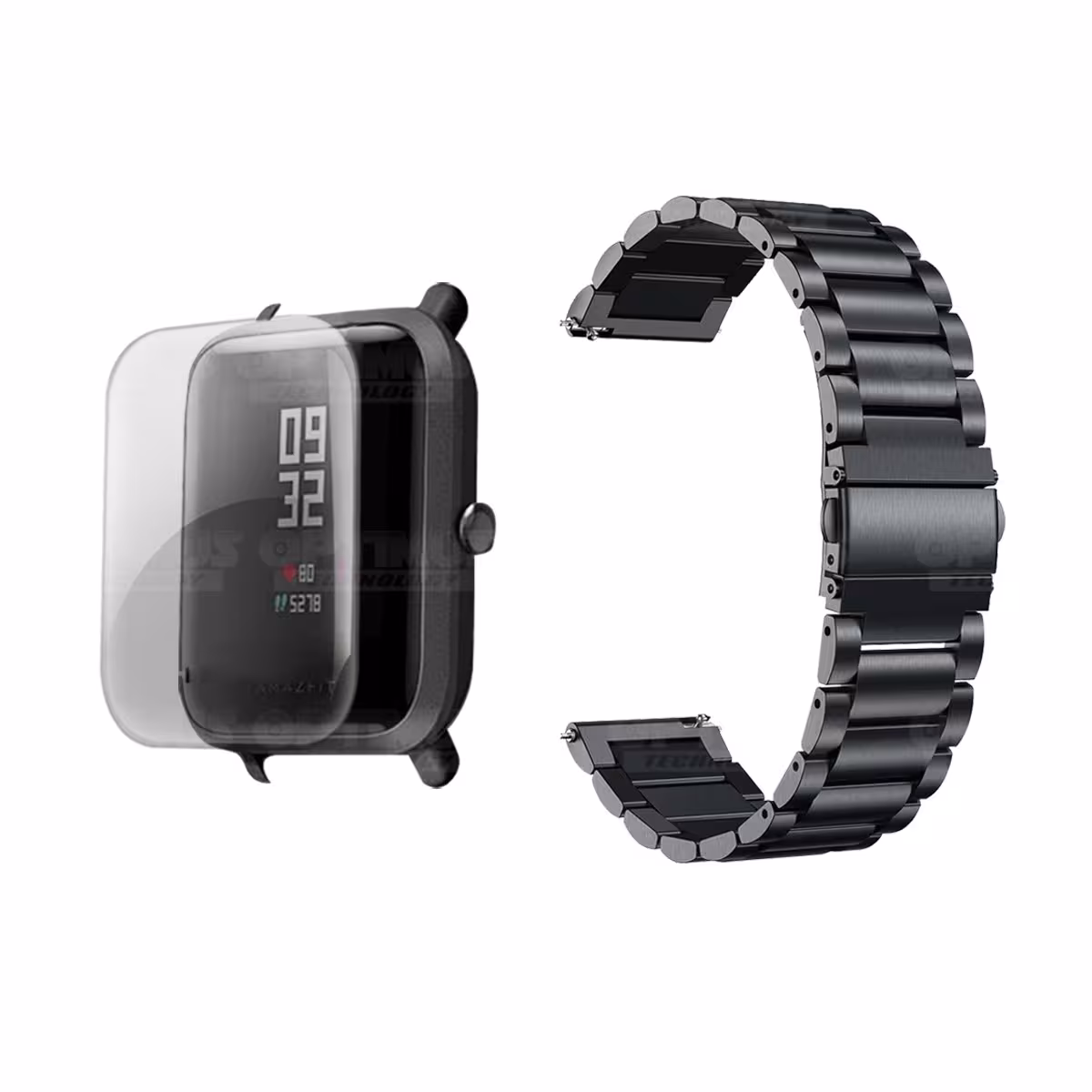 Buff Screen protector Y Correa De Metal Acero Inoxidable Smartwatch Reloj Inteligente Xiaomi Amazfit Bip OPTIMUS TECHNOLOGY™ - 1