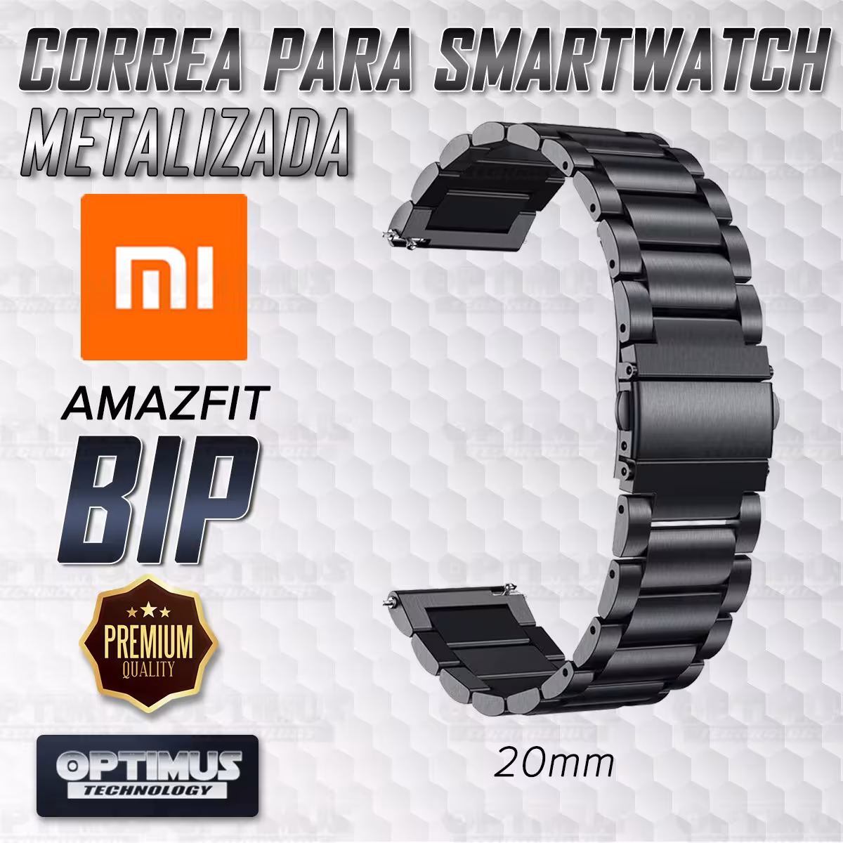 Buff Screen protector Y Correa De Metal Acero Inoxidable Smartwatch Reloj Inteligente Xiaomi Amazfit Bip OPTIMUS TECHNOLOGY™ - 3