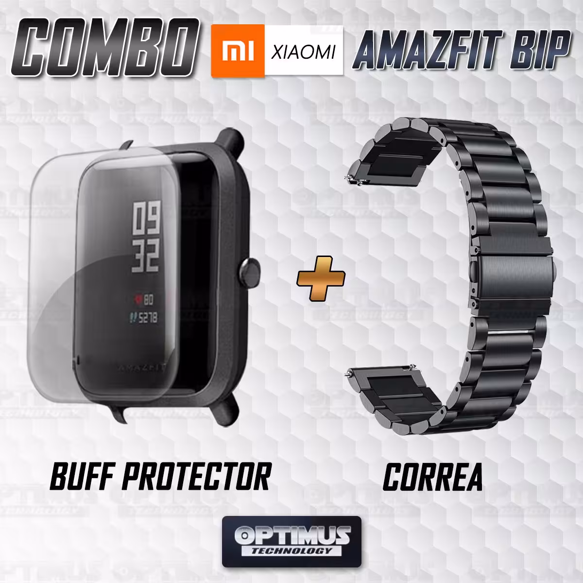 Buff Screen protector Y Correa De Metal Acero Inoxidable Smartwatch Reloj Inteligente Xiaomi Amazfit Bip OPTIMUS TECHNOLOGY™ - 2