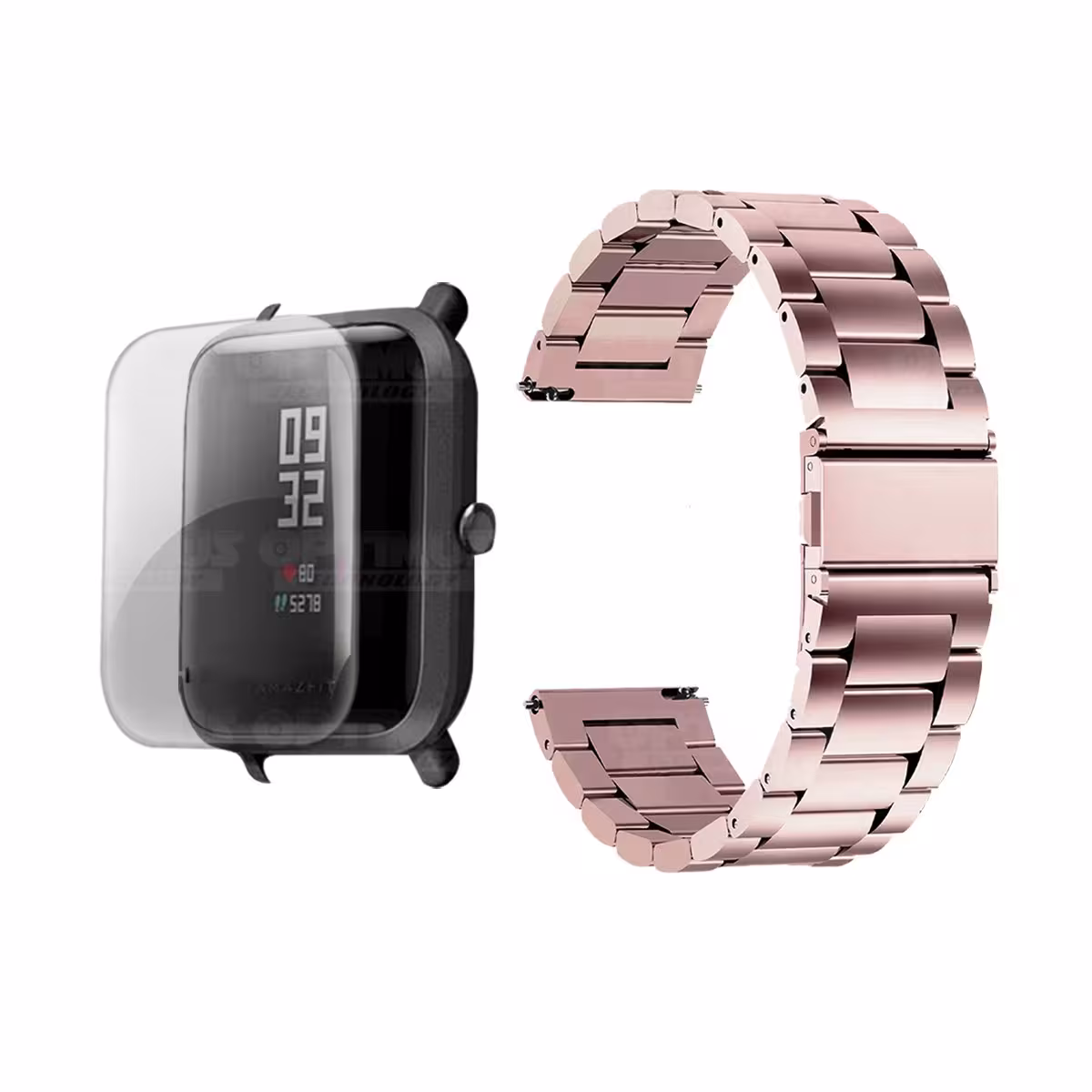 Buff Screen protector Y Correa De Metal Acero Inoxidable Smartwatch Reloj Inteligente Xiaomi Amazfit Bip OPTIMUS TECHNOLOGY™ - 1