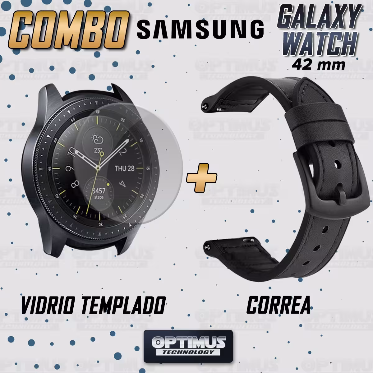 KIT Correa Manilla de cuero leather y Vidrio Templado para Reloj Smartwatch Samsung Galaxy Watch 42mm OPTIMUS TECHNOLOGY™ - 6