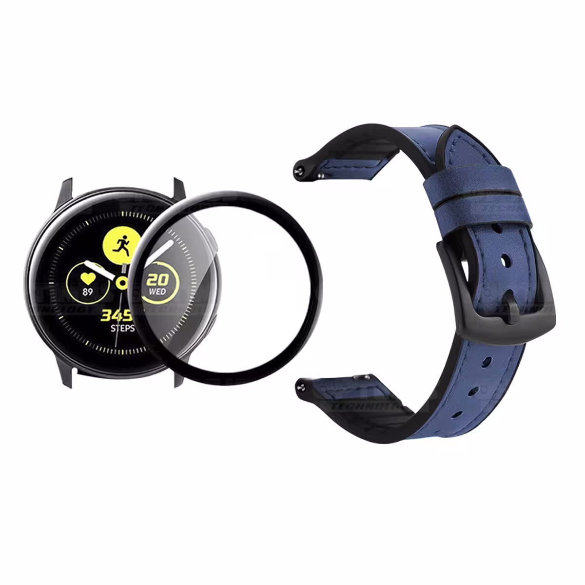 KIT Correa Manilla de cuero leather y Vidrio templado cerámico para Reloj Smartwatch Samsung Galaxy Active 44mm OPTIMUS TECHNOLO