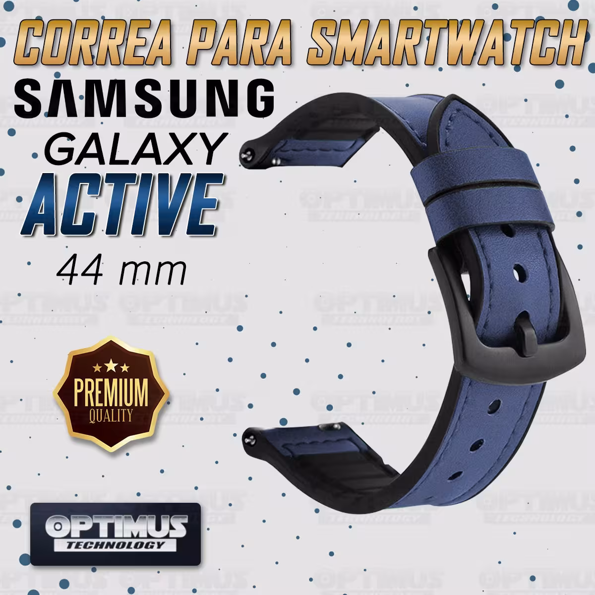 KIT Correa Manilla de cuero leather y Vidrio templado cerámico para Reloj Smartwatch Samsung Galaxy Active 44mm OPTIMUS TECHNOLO