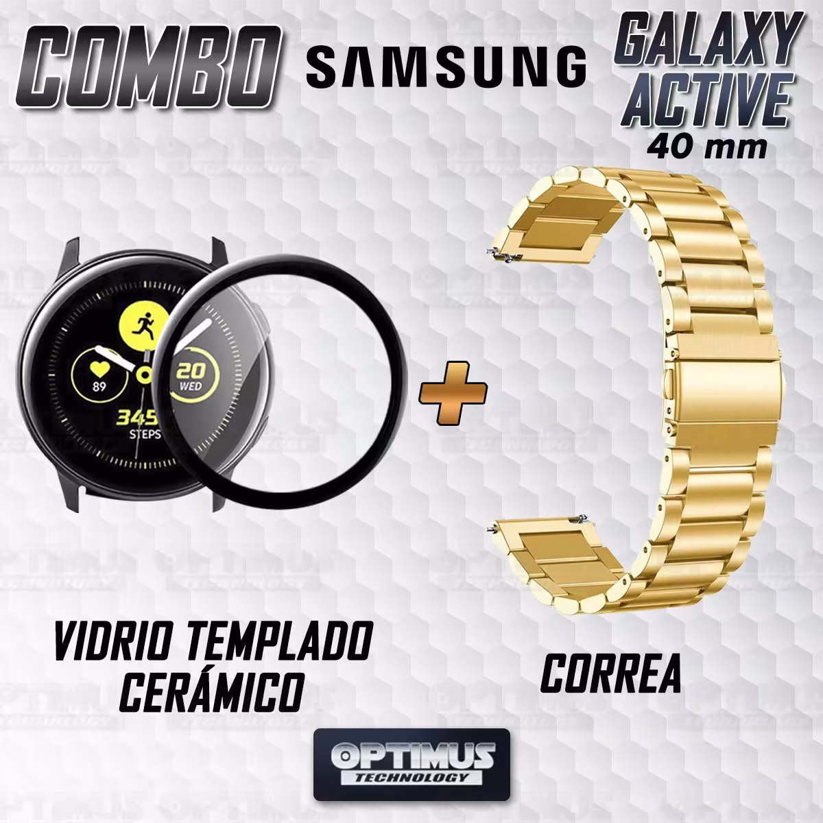 Vidrio templado cerámico Y Correa De Metal Acero Inoxidable Smartwatch Reloj Inteligente Samsung Galaxy Active 40mm OPTIMUS TECH