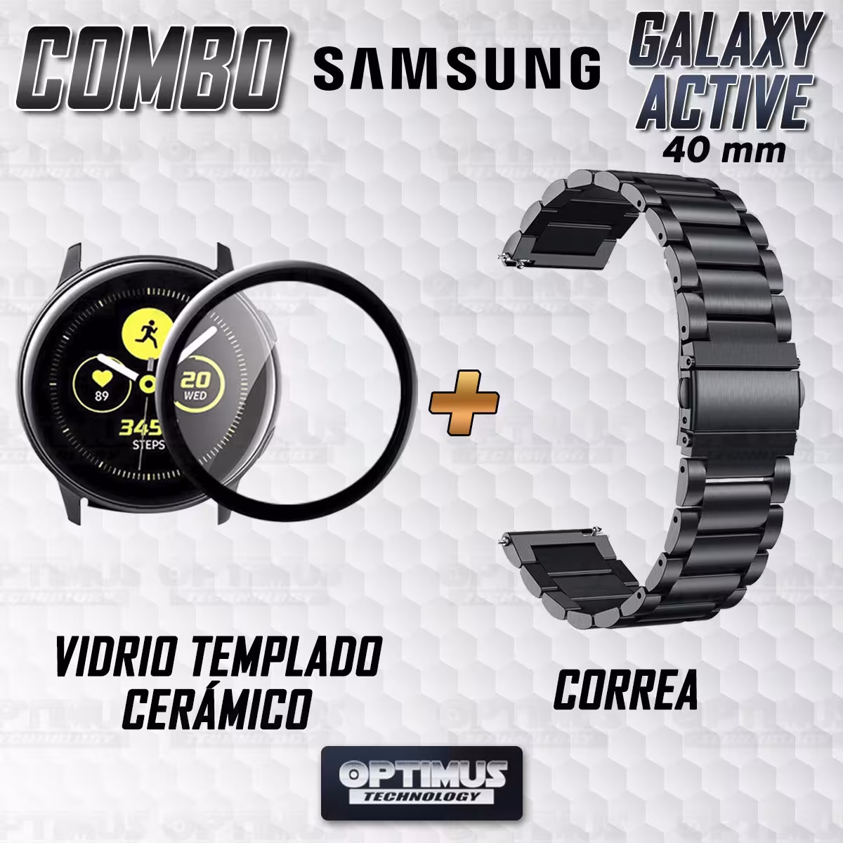 Vidrio templado cerámico Y Correa De Metal Acero Inoxidable Smartwatch Reloj Inteligente Samsung Galaxy Active 40mm OPTIMUS TECH