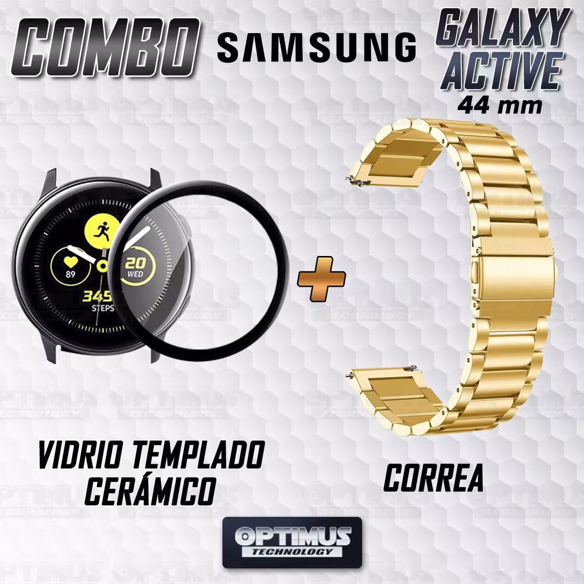 Vidrio templado cerámico Y Correa De Metal Acero Inoxidable Smartwatch Reloj Inteligente Samsung Galaxy Active 44mm OPTIMUS TECH