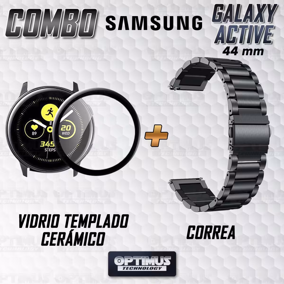 Vidrio templado cerámico Y Correa De Metal Acero Inoxidable Smartwatch Reloj Inteligente Samsung Galaxy Active 44mm OPTIMUS TECH