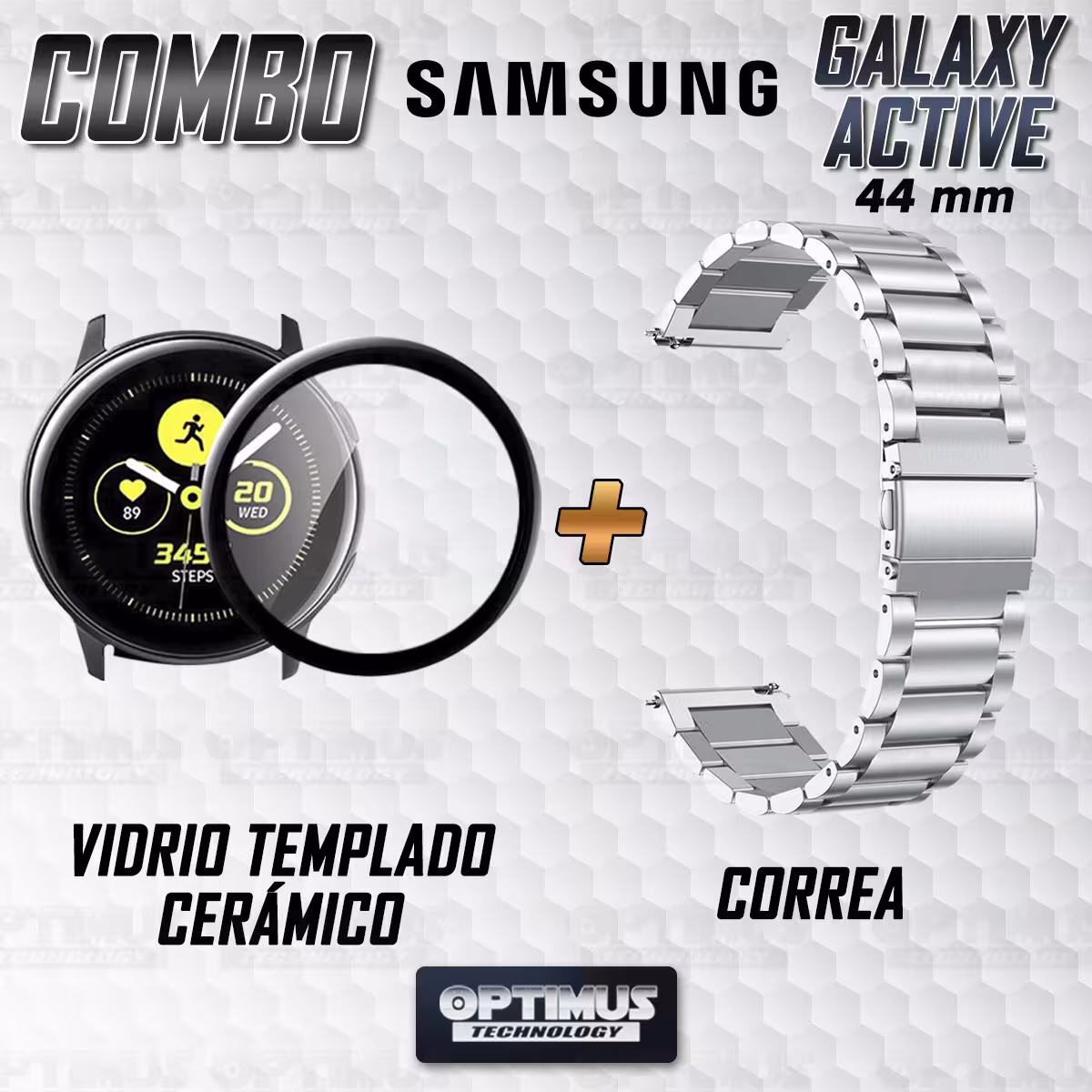 Vidrio templado cerámico Y Correa De Metal Acero Inoxidable Smartwatch Reloj Inteligente Samsung Galaxy Active 44mm OPTIMUS TECH