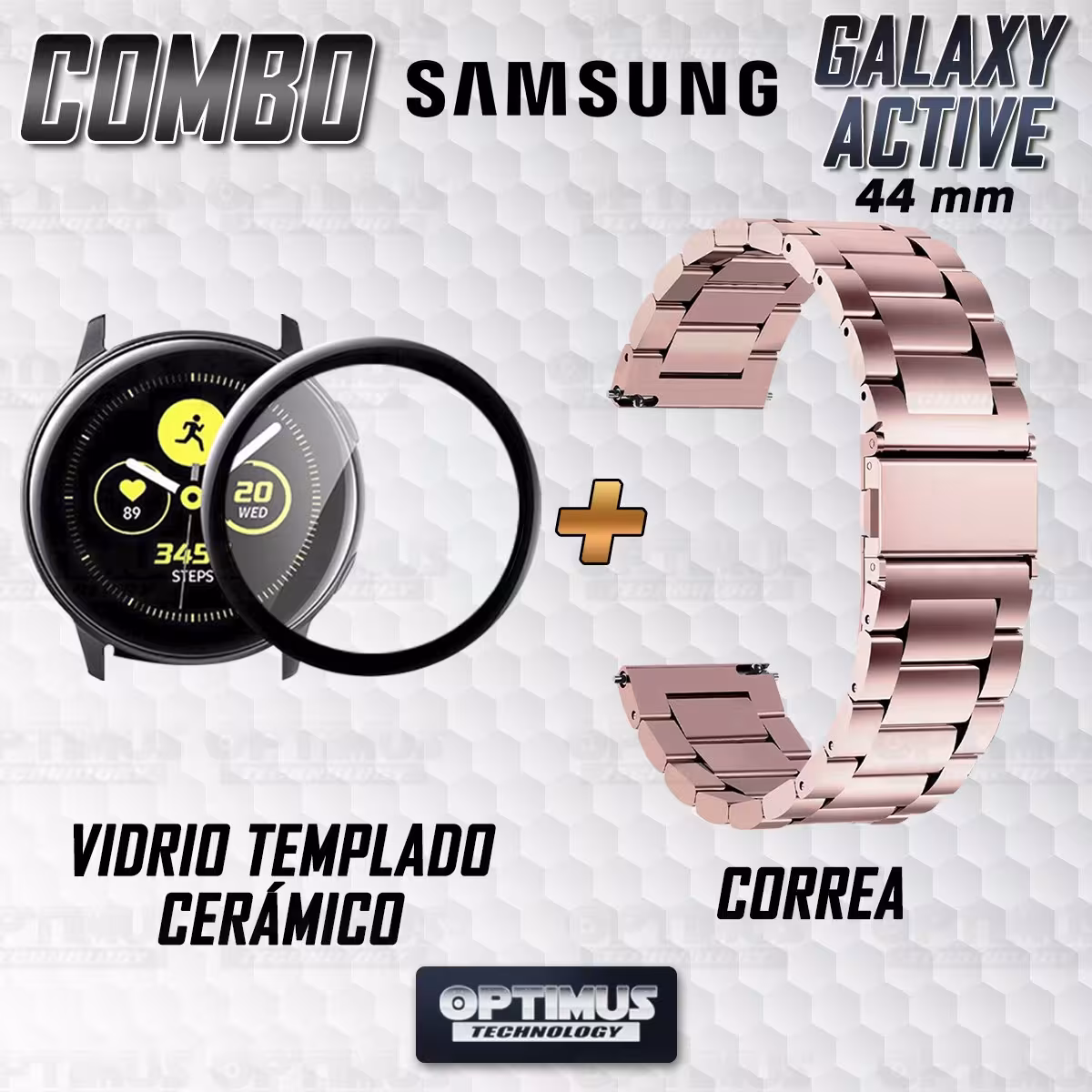 Vidrio templado cerámico Y Correa De Metal Acero Inoxidable Smartwatch Reloj Inteligente Samsung Galaxy Active 44mm OPTIMUS TECH