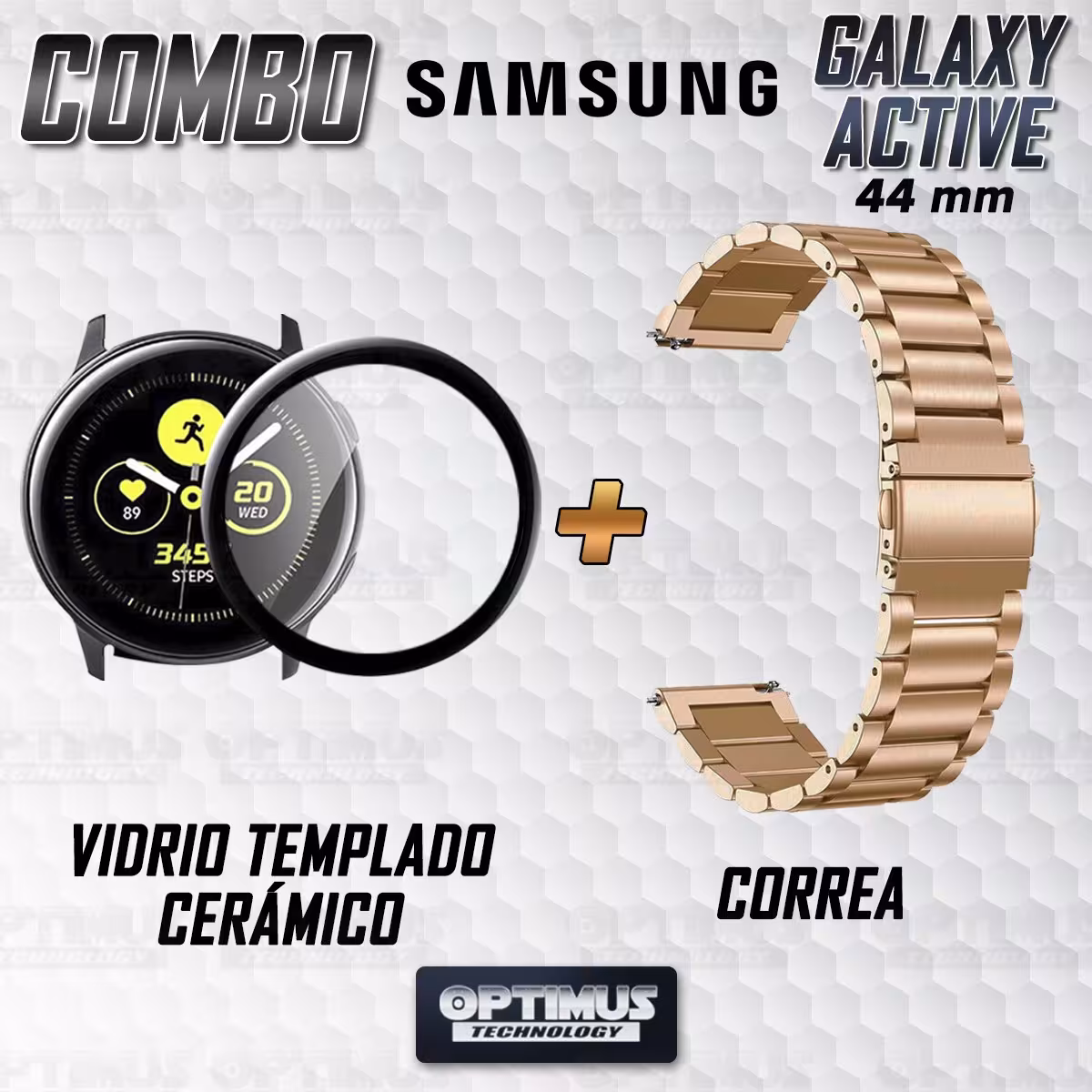 Vidrio templado cerámico Y Correa De Metal Acero Inoxidable Smartwatch Reloj Inteligente Samsung Galaxy Active 44mm OPTIMUS TECH