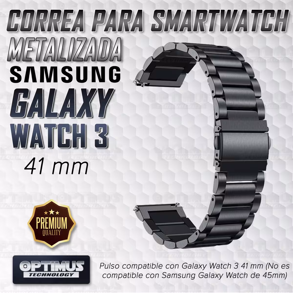 Correa Banda de Metal Acero Inoxidable 20mm reloj Smartwatch Samsung Galaxy Watch 3 41mm | OPTIMUS TECHNOLOGY™ | |