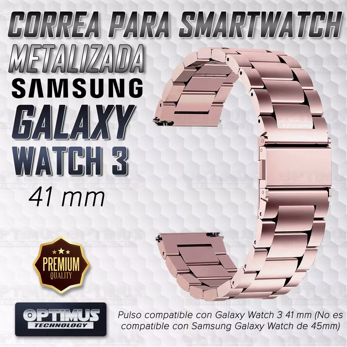 Correa Banda de Metal Acero Inoxidable 20mm reloj Smartwatch Samsung Galaxy Watch 3 41mm | OPTIMUS TECHNOLOGY™ | |