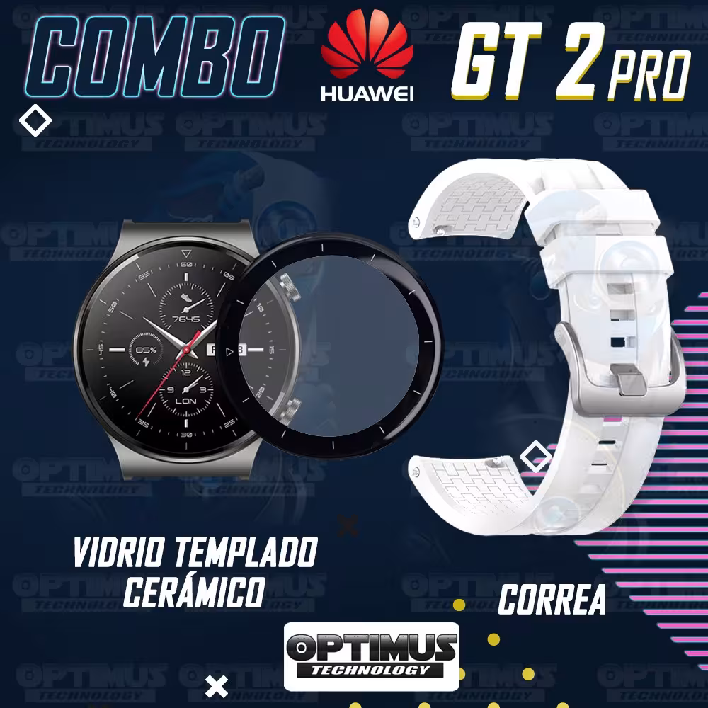 Vidrio Templado Cerámico Y Correa Smartwatch Reloj Inteligente Huawei GT2 PRO | OPTIMUS TECHNOLOGY™ | CRR-VTP-HW-GT2PRO |