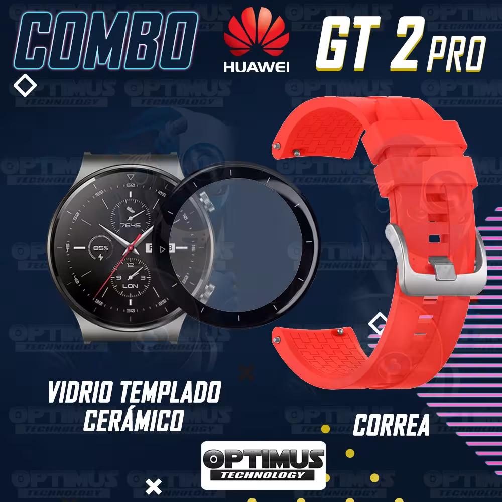 Vidrio Templado Cerámico Y Correa Smartwatch Reloj Inteligente Huawei GT2 PRO | OPTIMUS TECHNOLOGY™ | CRR-VTP-HW-GT2PRO |