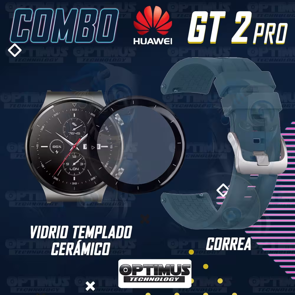 Vidrio Templado Cerámico Y Correa Smartwatch Reloj Inteligente Huawei GT2 PRO | OPTIMUS TECHNOLOGY™ | CRR-VTP-HW-GT2PRO |