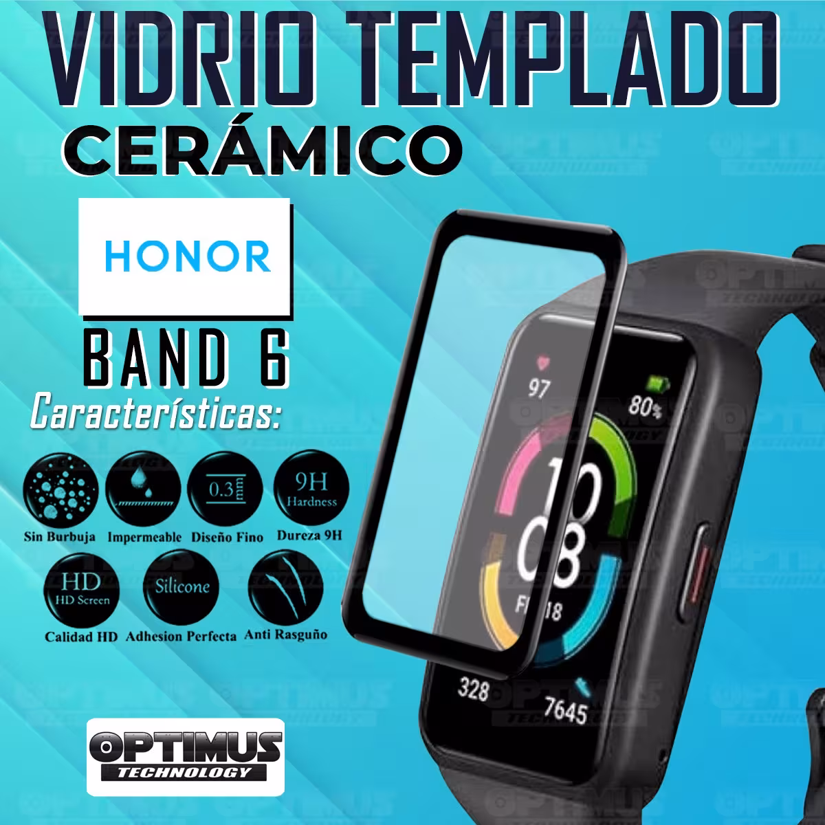 Vidrio Templado Cerámico Nanoglass Para Reloj Smartwatch Huawei Honor Band 6 | OPTIMUS TECHNOLOGY™ | VTP-CR-HNR-6 |