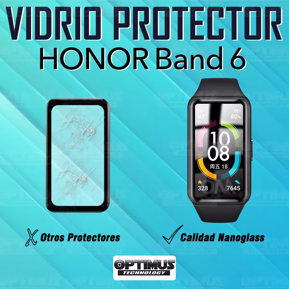 Vidrio Templado Cerámico Nanoglass Para Reloj Smartwatch Huawei Honor Band 6 | OPTIMUS TECHNOLOGY™ | VTP-CR-HNR-6 |