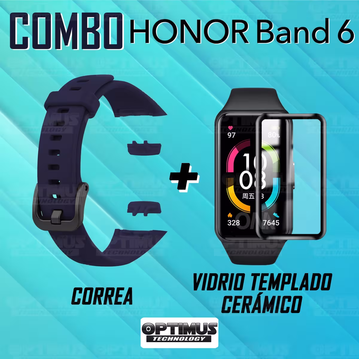 Vidrio Templado Cerámico Y Correa Smartwatch Reloj Inteligente Huawei Honor Band 6 | OPTIMUS TECHNOLOGY™ | CRR-VTP-HNR-6 |