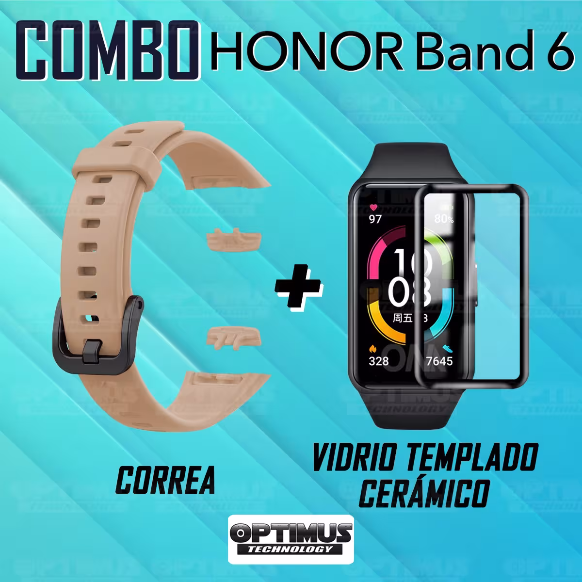 Vidrio Templado Cerámico Y Correa Smartwatch Reloj Inteligente Huawei Honor Band 6 | OPTIMUS TECHNOLOGY™ | CRR-VTP-HNR-6 |