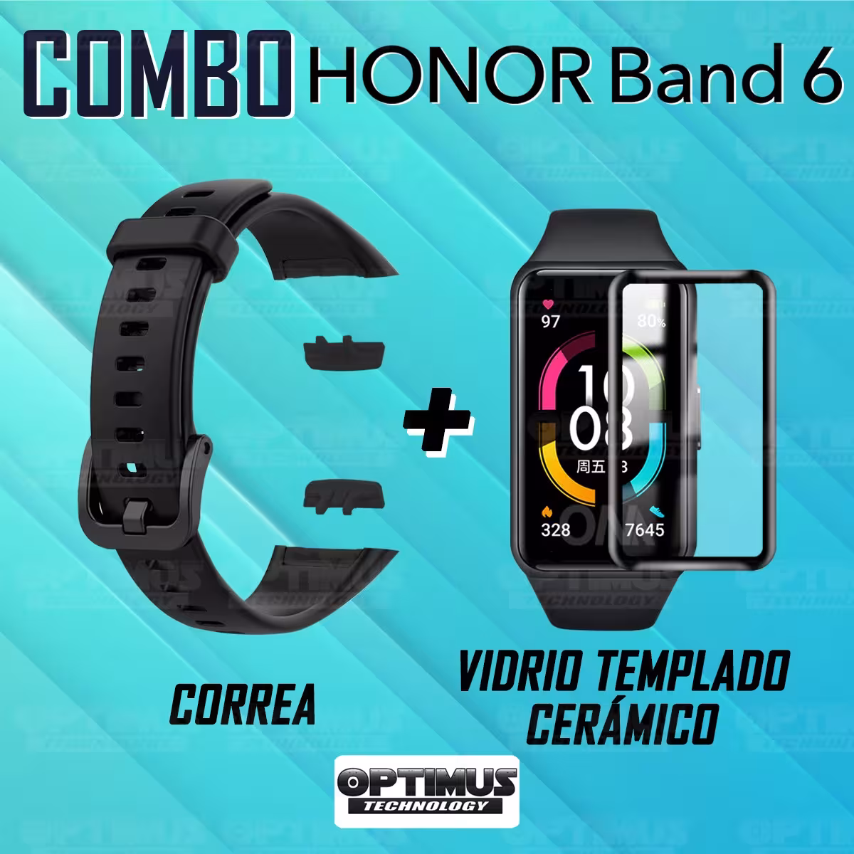 Vidrio Templado Cerámico Y Correa Smartwatch Reloj Inteligente Huawei Honor Band 6 | OPTIMUS TECHNOLOGY™ | CRR-VTP-HNR-6 |