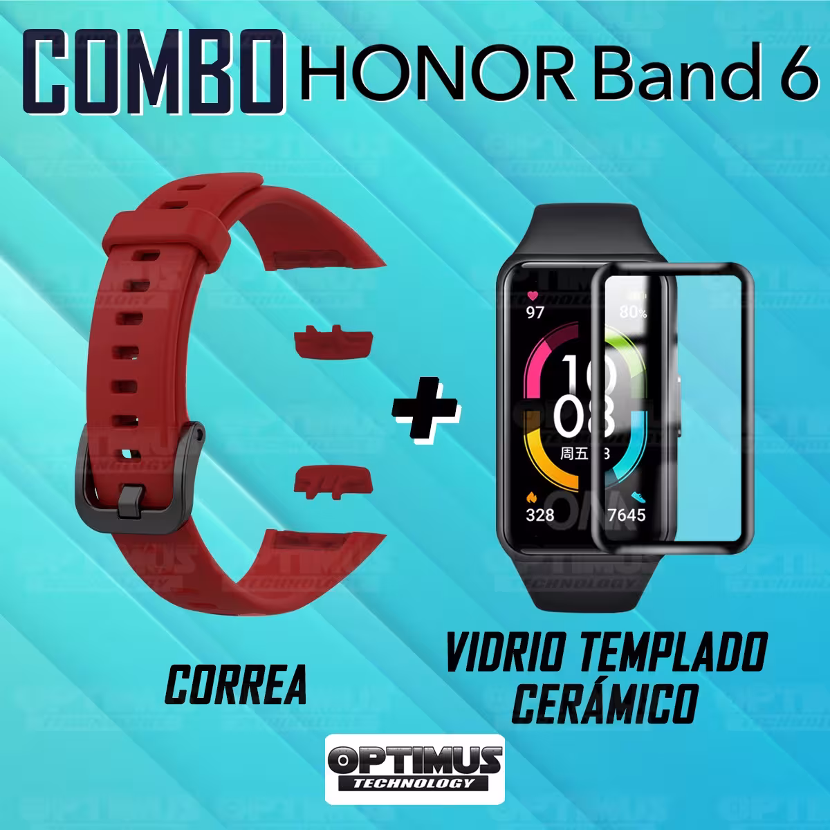 Vidrio Templado Cerámico Y Correa Smartwatch Reloj Inteligente Huawei Honor Band 6 | OPTIMUS TECHNOLOGY™ | CRR-VTP-HNR-6 |