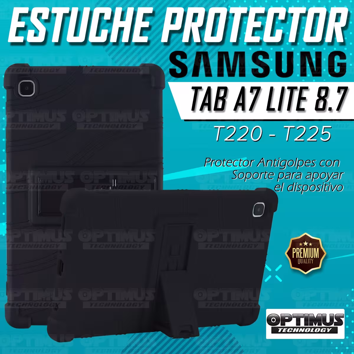 Estuche Case protector de goma Tablet Samsung Galaxy Tab A7 Lite 8.7 2021 T220 - T225 Anti golpes con soporte OPTIMUS TECHNOLOGY
