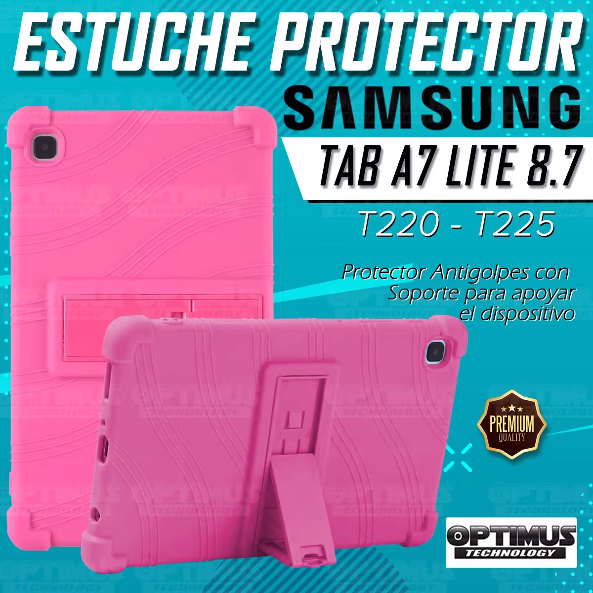 Estuche Case protector de goma Tablet Samsung Galaxy Tab A7 Lite 8.7 2021 T220 - T225 Anti golpes con soporte OPTIMUS TECHNOLOGY