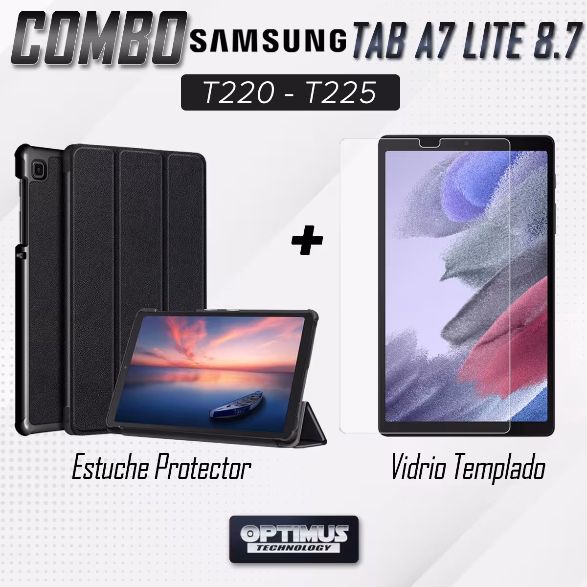 Kit Vidrio Cristal Templado Y Estuche Case Protector para Tablet Samsung Galaxy Tab A7 Lite 8.7 2021 T220 - T225 OPTIMUS TECHNOL