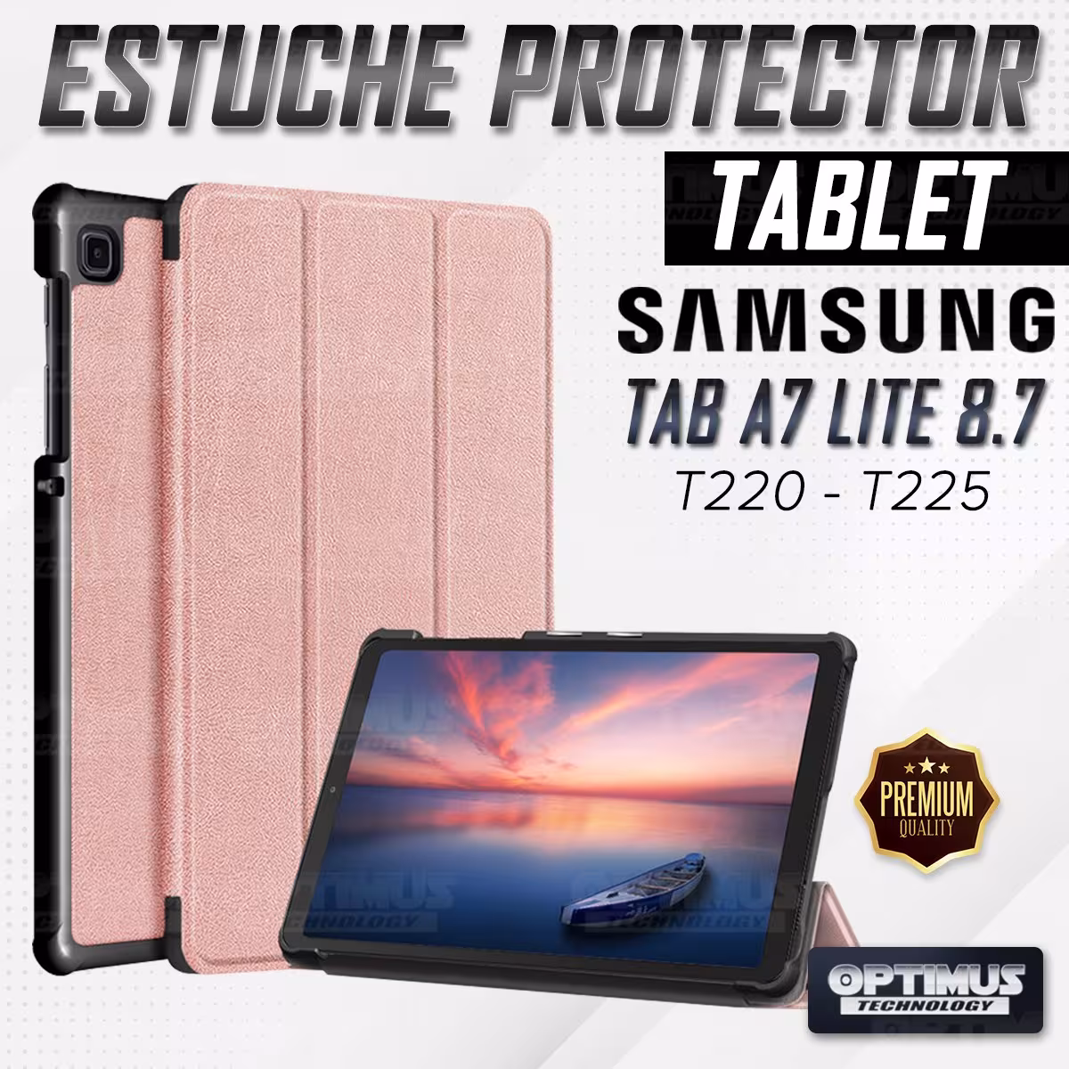 Kit Vidrio Cristal Templado Y Estuche Case Protector para Tablet Samsung Galaxy Tab A7 Lite 8.7 2021 T220 - T225 OPTIMUS TECHNOL