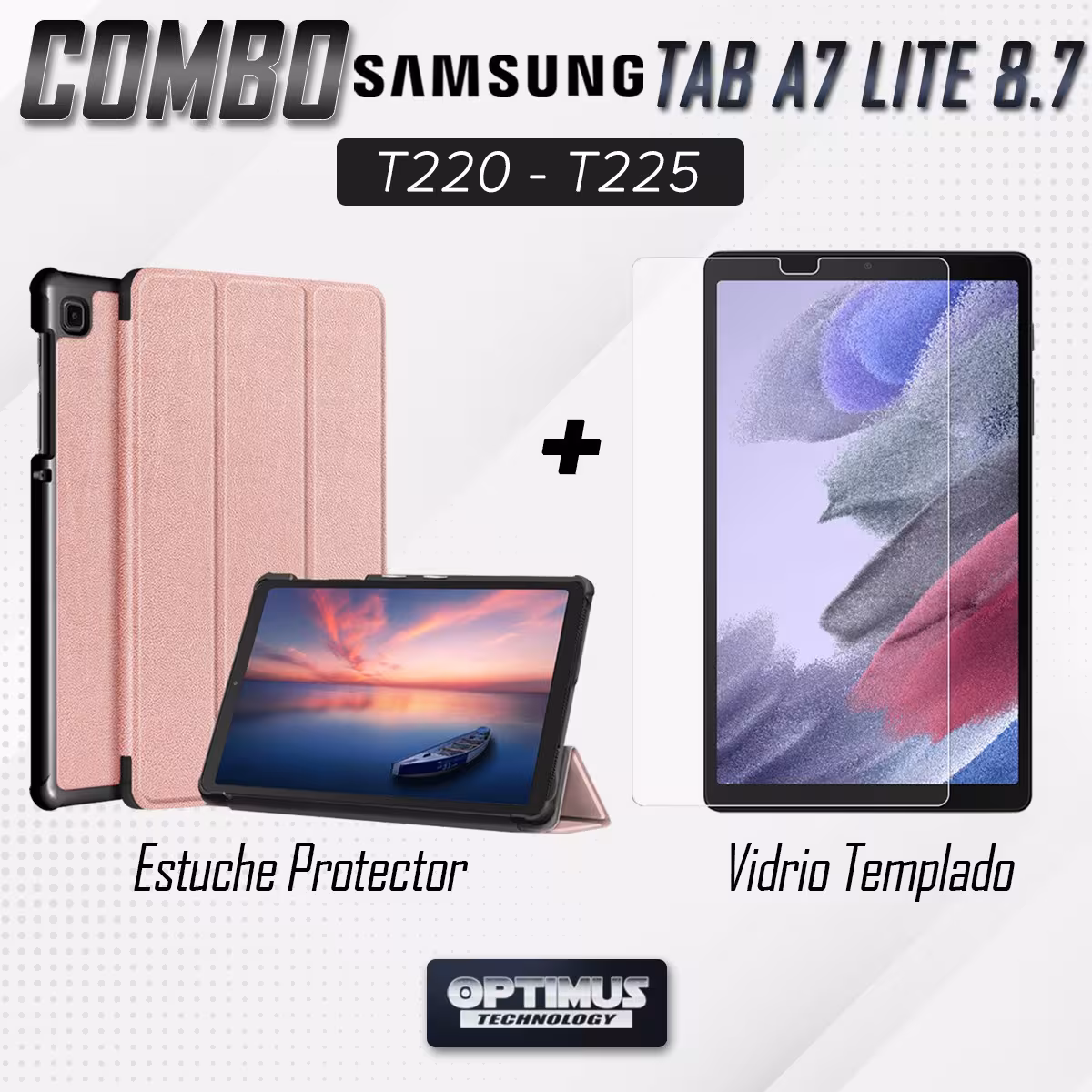 Kit Vidrio Cristal Templado Y Estuche Case Protector para Tablet Samsung Galaxy Tab A7 Lite 8.7 2021 T220 - T225 OPTIMUS TECHNOL