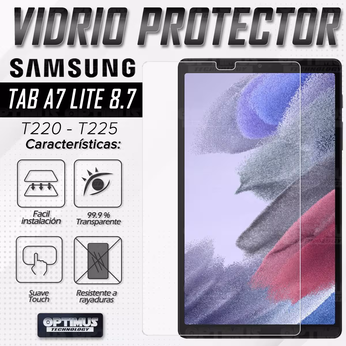 Kit Vidrio Cristal Templado Y Estuche Case Protector para Tablet Samsung Galaxy Tab A7 Lite 8.7 2021 T220 - T225 OPTIMUS TECHNOL