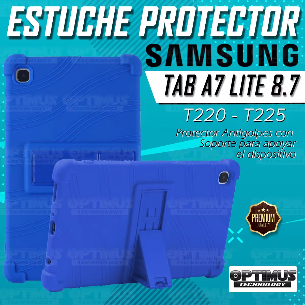 Kit Vidrio templado y Estuche Protector de goma antigolpes con soporte Tablet Samsung Galaxy Tab A7 Lite 8.7 2021 T220 - T225 OP